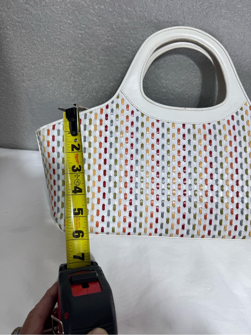 Salvatore Ferragamo White Tote with Multicolor Perforated Accents - Picture 14 of 16